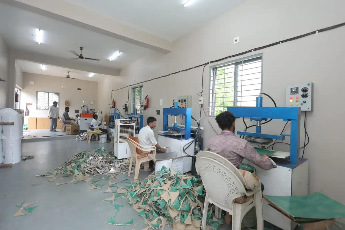 Inside the Reva Disposable paper plate factory at Kankasiya, Dahod