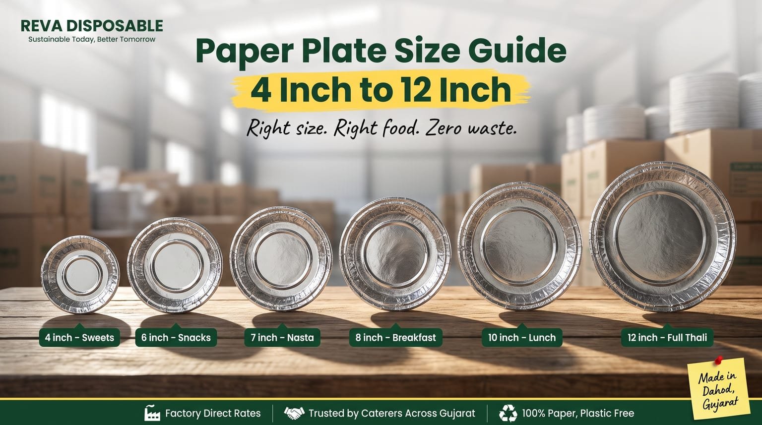 Paper plate size guide chart from 4 inch to 12 inch
